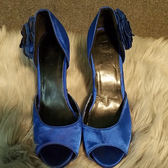 Blue open toe platform pumps - Picture 2 of 4